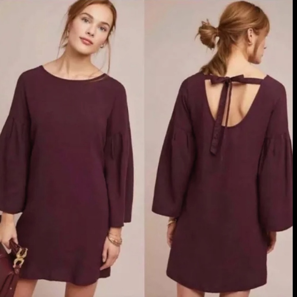 NWT plum dress with bell sleeves and open back